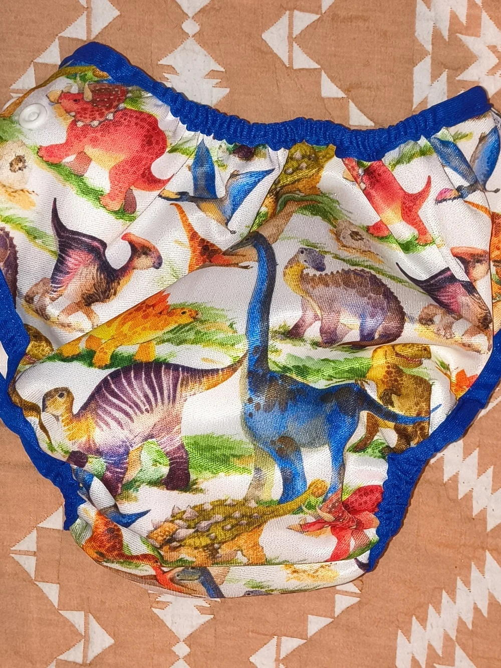 Best Bottom Blue-Trim Multicolor Dino Print Diaper Cover